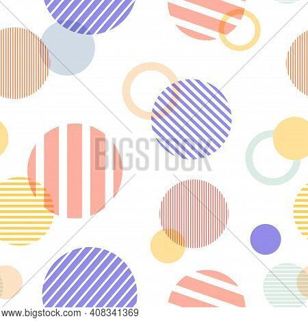 Geometric Seamless Pattern With Circles And Rings. Retro Fashion 80s Background For Wrapping Paper, 