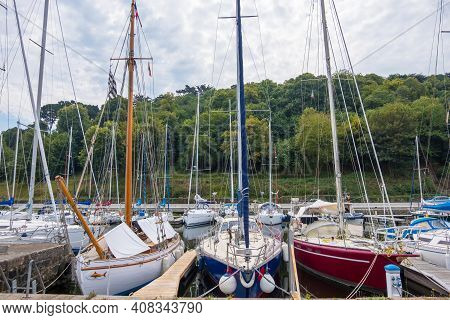 Saint-brieuc, France - August 27, 2019: Legue Port On The Le Gouet River In Plerin With Various Sail