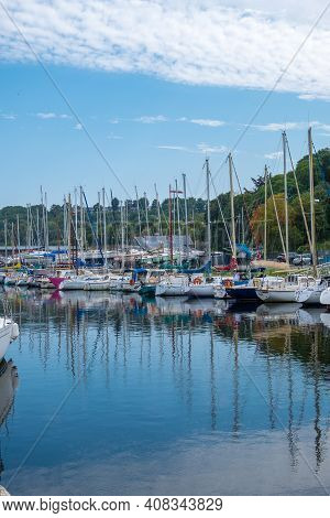 Saint-brieuc, France - August 27, 2019: Legue Port On The Le Gouet River In Plerin With Various Sail