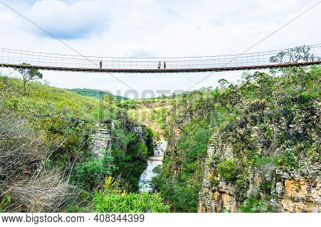 Capitólio - Mg, Brazil - December 08, 2020: Suspension Bridge Of The Belvedere Of The Canyons Seen F