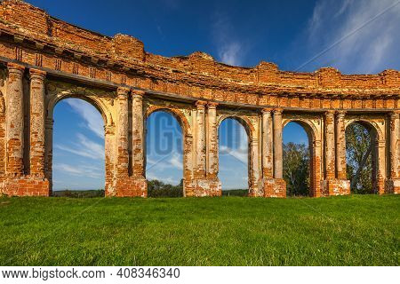 Old Partly Restored Palace In Ruzhany, Belarus. Brest Region. The Main Seat Of The Senior Line Of Th
