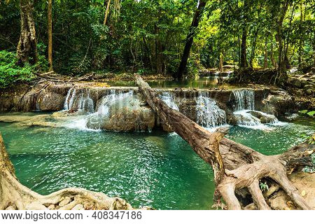 Forest And Waterfall At Ton Nga Chang Waterfall, Songkhla, Thailand. Tourustic Attraction And Famous