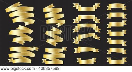 Gold Ribbon On Black Background. Isolated Objects. Vintage Vector Illustration. Stock Image. Eps 10.