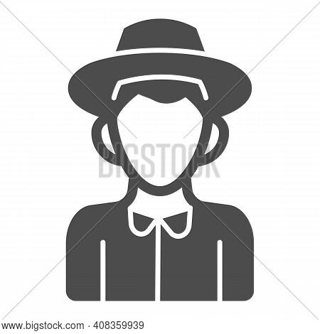 Farmer Boy Solid Icon, Thanksgiving Day Concept, Peasant In Hat Sign On White Background, Character 
