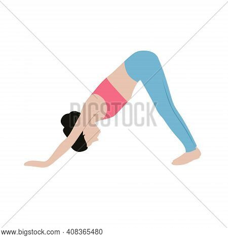 Vector Illustration Of A Girl Doing Exercise, Meditation And Rest. Gymnastics, Body And Soul Health.