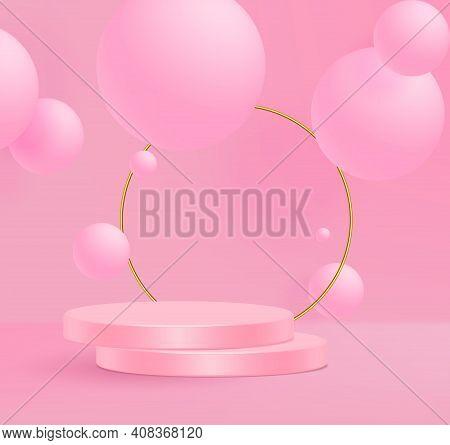 3D Vector Illustration Stand Minimal Pink Wall Scene