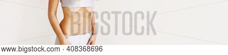 Young Pretty Woman Do Breathing Exercise. Home Sport Workout. Healthy Lifestyle. Long Blond Hair. Fe