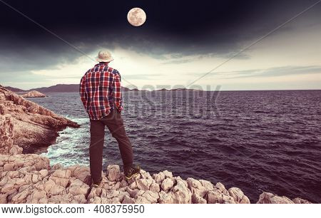 Traveler on Turkey coast at twillight