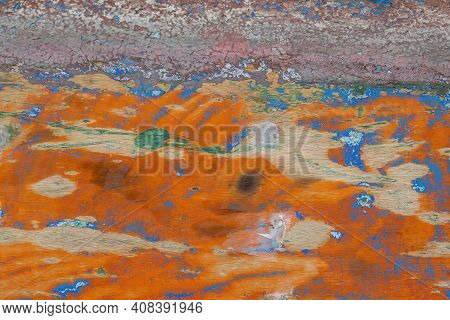 The Texture Of Abstract Color Painting On Old Wooden Surface Background. Abrasion.