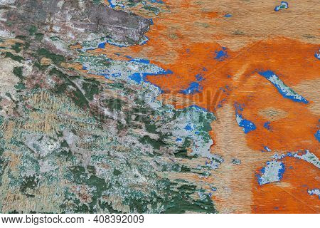 The Texture Of Abstract Color Painting On Old Wooden Surface Background. Abrasion.