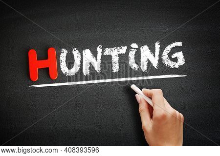 Hand Writing Hunting On Blackboard, Concept Background