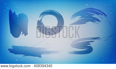 Wipe Stains On Glass With Condensation Water Drops, Window Surface Background. Windscreen With Rain 