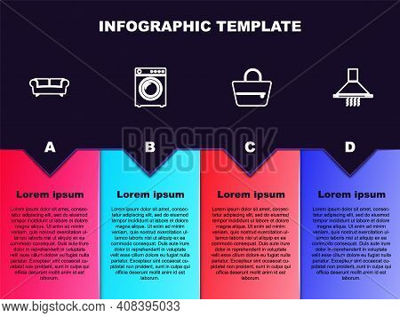 Set Line Sofa, Washer, Handbag And Kitchen Extractor Fan. Business Infographic Template. Vector