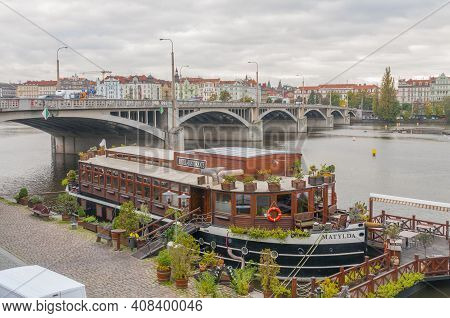 Prague, Czech Republic - October 22, 2014 - The Floating Hotel And Restaurant 