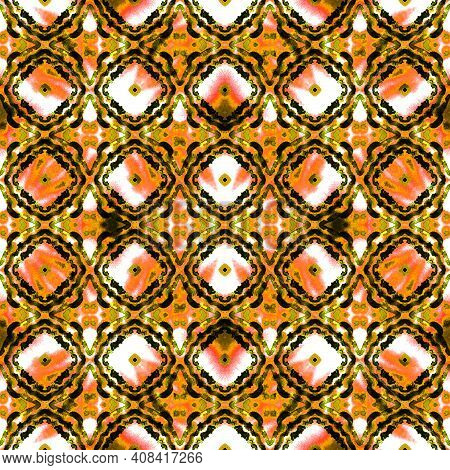Ethnic Texture Ornament. Brown, Ochra, Cepia Rug. Talavera, Azulejos Print. Portugal, Turkish Seamle