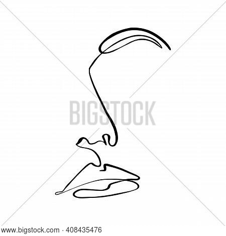The Contour Silhouette Of A Female Face. Emphasis On Eyebrows, Nose And Lips. Fashionable Minimalist