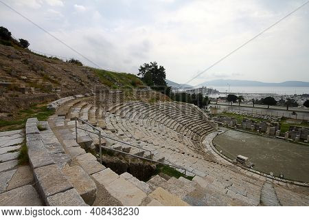 Bodrum, Turkey. 02 March 2016: Ruins Of Bodrum Antique Theatre Halikarnassos Ancient City In Turkey.