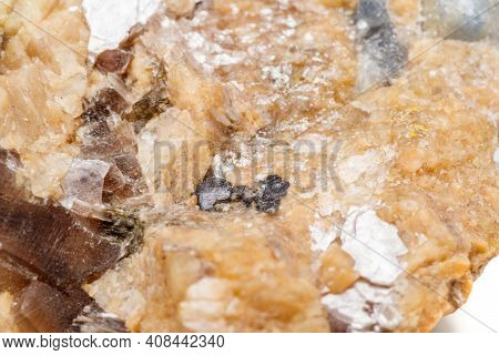Macro Mineral Stone Corundum In Rock A White Background
