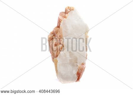 Macro Mineral Stone Tourmaline In The Breed A White Background