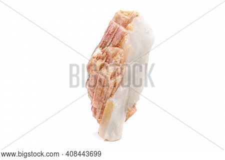 Macro Mineral Stone Tourmaline In The Breed A White Background