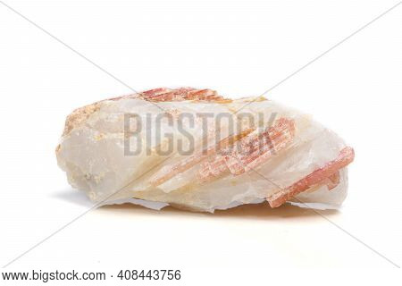 Macro Mineral Stone Tourmaline In The Breed A White Background