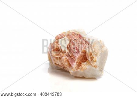 Macro Mineral Stone Tourmaline In The Breed A White Background