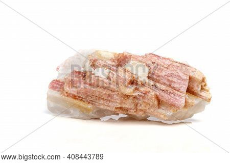Macro Mineral Stone Tourmaline In The Breed A White Background