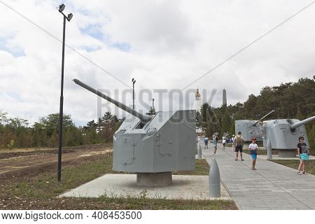 Sevastopol, Crimea, Russia - July 28, 2020: Soviet Naval Guns Of The Great Patriotic War With An 85-