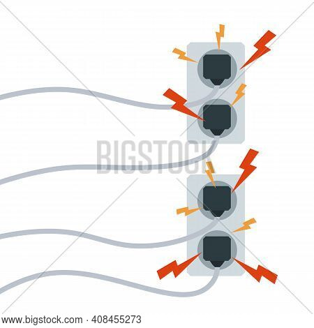 Electrical Circuit. Shock, Red Lightning And Yellow Sparks From The Outlet. Connector And Plug. Syst