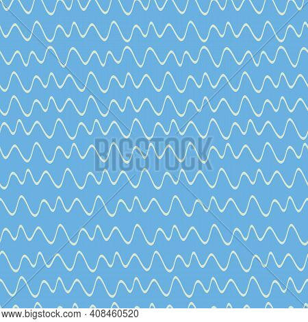 Waves Squiggly Pale Green Lines On Bright Blue Background Seamless Vector Repeat Surface Design Cart