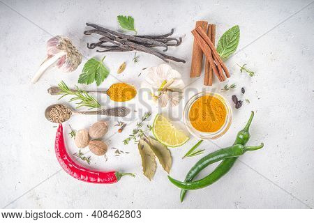 Fresh Herbs, Dried Colorful Spices