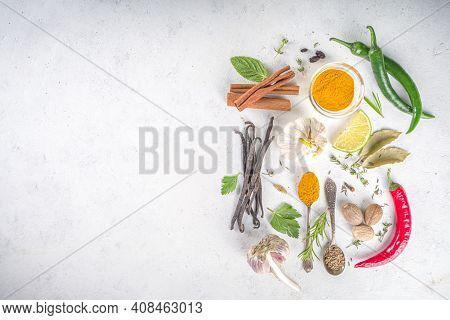 Fresh Herbs, Dried Colorful Spices