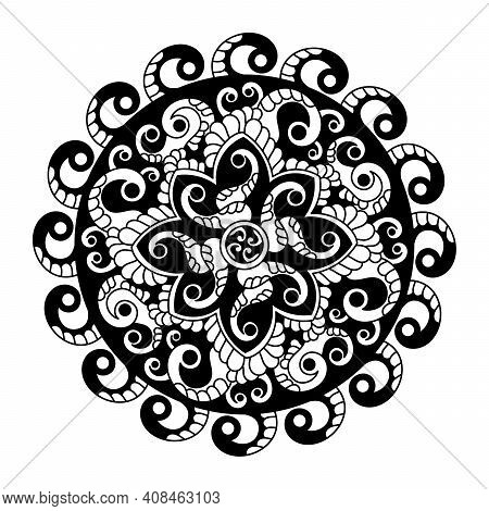 Monochrome Mandala, Decorative Ornament, Patterned Design Element, Ethnic Vector Amulet.