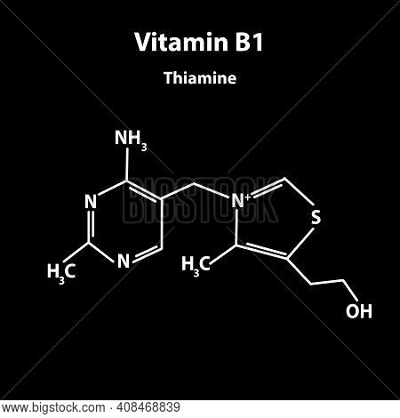 Vitamin B1. Thiamine Molecular Chemical Formula. Infographics. Illustration On Black Background.