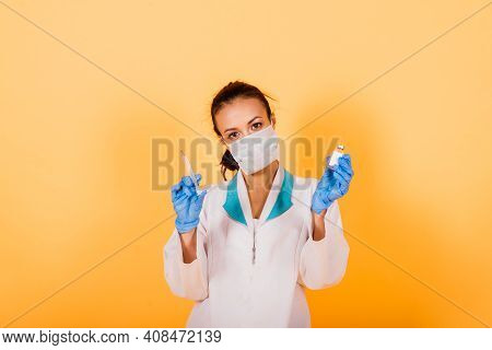 African-american Doctor Woman, Mask, Stethoskope, Robe, Vaccine