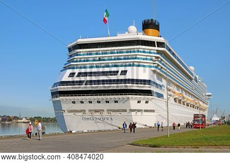Riga, Latvia - August 29, 2018: Costa Pacifica Cruise Ship In The Port. It Is A Concordia-class Crui