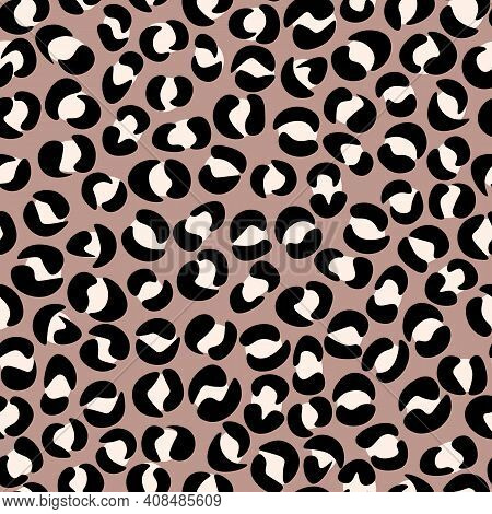 Abstract Modern Leopard Seamless Pattern. Animals Trendy Background. Beige And Black Decorative Vect