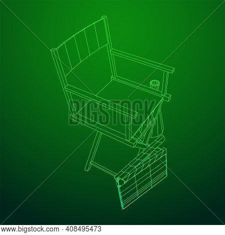 Director Movie Workplace Chair. Wireframe Low Poly Mesh Vector Illustration