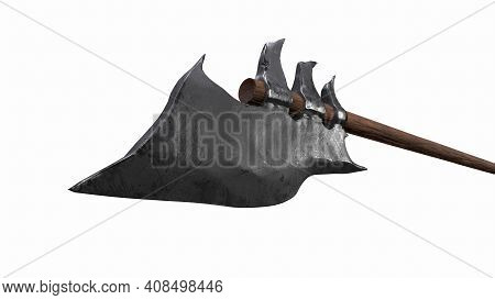 Bardiche Long Poleaxe Weapon Top View. On White. 3d Render