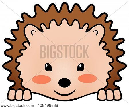 Blushing Hedgehog Kawaii Illustration Isolated on White with Clipping Path