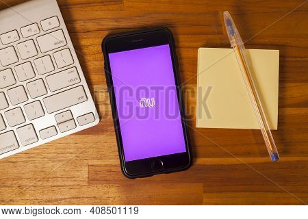 São Paulo Brazil. February 6, 2021: Screen Of The Brazilian Nubank Fintech Application, A Pioneer In