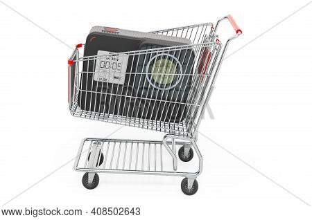 Shopping Cart With Dashcam. 3d Rendering Isolated On White Background