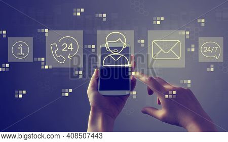 Customer Service 24 Hours 7 Days A Week With Person Holding A White Smartphone