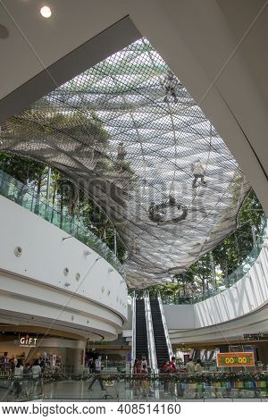 Singapore - Dec 31, 2020: Interior Of The Jewal Changi Airport In Singapore. Jewel Changi Airport Is