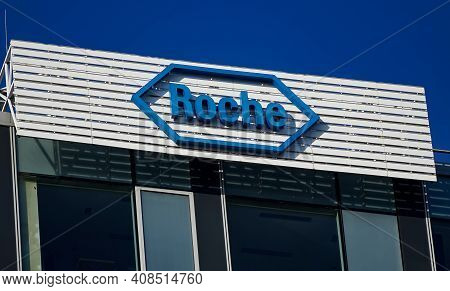 Bucharest, Romania - January 20, 2021: A Logo Of Roche, Swiss Pharmaceuticals And Diagnostics Multin