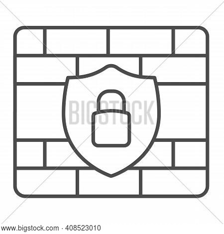 Brick Wall And Security Emblem With Lock Thin Line Icon, Web Security Concept, Brandmauer Access Rul
