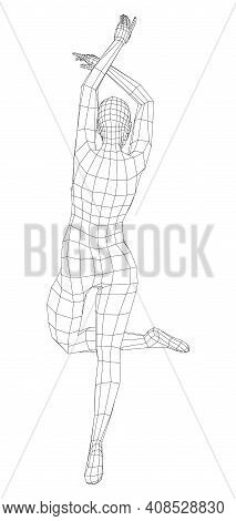 Wireframe Ballerina Or Dancer In Dance Pose. Vector 3d Rendering