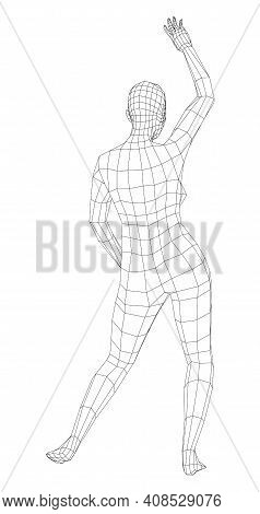 Wireframe Ballerina Or Dancer In Dance Pose. Vector 3d Rendering