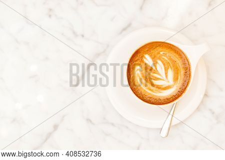 Cup Of Cappuccino On The White Marble Table In A Modern Cafe. Time Out, Coffee, Luxury Living, Time 
