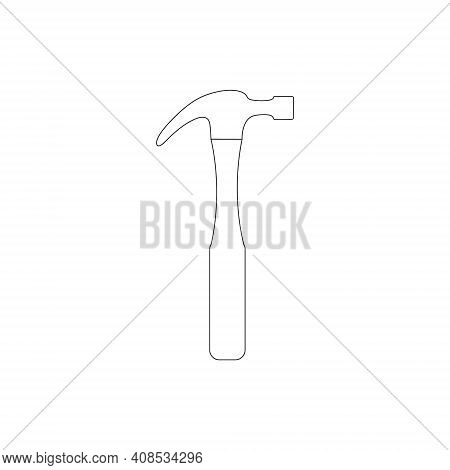 Hammer With A Nail Clipper Isolated On A White Background. Outline Vector Outline Illustration. Tool